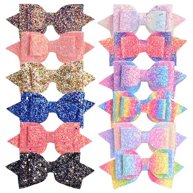 12pcs Glitter Hair Bows Alligator Clips Sequins Hair Clips Hair Barrettes Hair Accessories for Kids Girls Teens Toddlers
