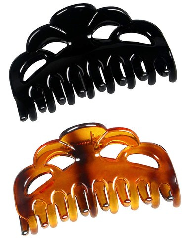 Medium Hair Claw Clips for Women Fine Hair Plastic Claw Clamps Clips in Set (Arc-Black+Brownish Red-M)
