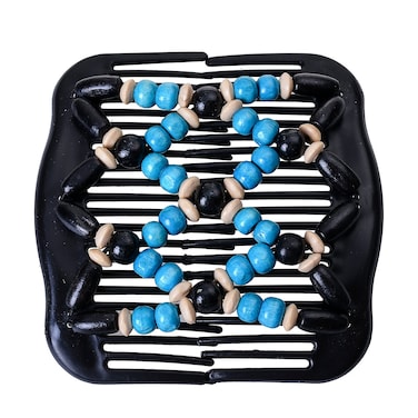 Lovef Magic Wood Beads Double Hair Comb Clip Stretchy Women Hair Accessories (Blue Beige Rose Red Purple) (Blue)