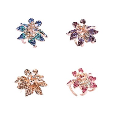 Ruihfas 4Pcs Fashion Crystal Leaf Style Mini Bangs Clips Small Rhinestone Hair Claws Hairpins for Women Girls 1.10&times;0.59 inch