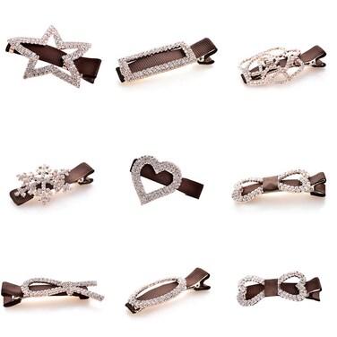 Ruihfas 9Pcs Women Girls Headwear Bling Rhinestone Crystal Hair Clip Alligator Duckbill Barrette Hairpin Hair Beak Concorde Clip Slide Assorted Patterns (Gold Tone)