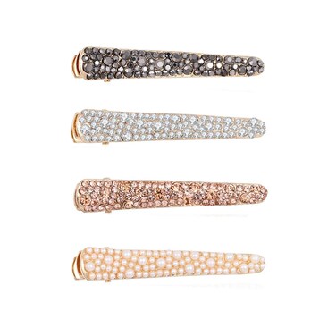 Ruihfas Fashion 4Pcs Eye-catching Women Girls Pearl Rhinestone Beak Clip Duckbill Clip Alligator Clip Hair Clip Hairpin 2.36&times;0.4 inch