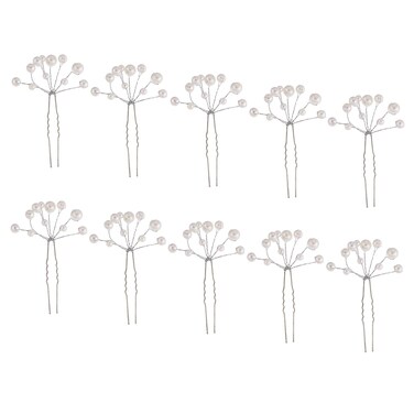 LOVEF -10 Pcs Women's Fashion Wild U-Shaped Handmade Pearl Barrette Hair Pins Clips for Prom Wedding Bridal Bridesmaid