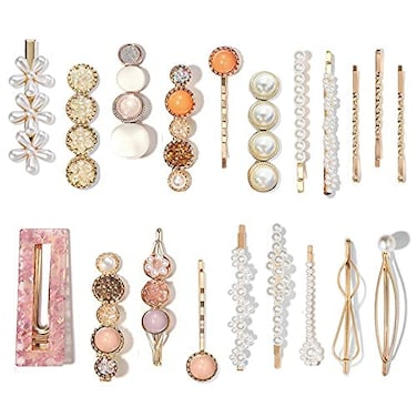 Mehayi 20 PCS Pearls Hair Clips Fashion Korean Style Acrylic ResinHairpins / Barrettes for Women and Ladies Girls Headwear Styling Tools Hair Accessories Bobby Pins