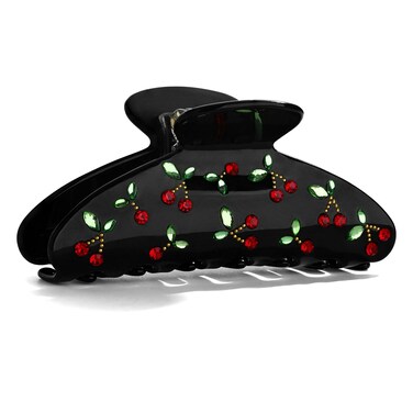 LILIE&amp;WHITE Acrylic Hair Clips For Women Black Claw Clips With The Rhinestone Pattern In Red Cherry Hair Clip With Claw For Thick Hair Strong Hair Fix Claw Clips