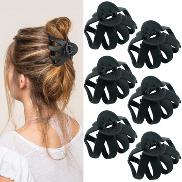 2.8 Inch Medium Octopus Hair Clips for Women, Black Matte Hair Claw Clips for Thin Fine Hair, Strong Hold Non-slip Spider Hairclips Jaw Clip