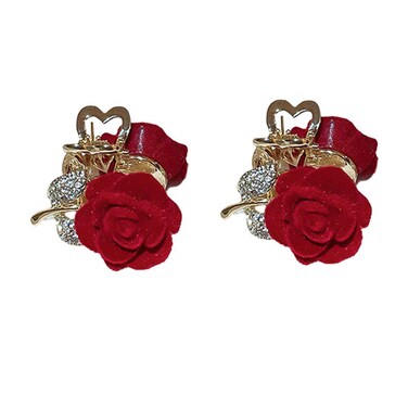 mollensiuer Hair Clip, 2Pcs Mini Rhinestone Hair Claws Clip Velvet Rose Hair Clip Hair Clamp Clip Rose Hair Barrettes, Wine Red, 3.1*2.4cm, for Women Girls