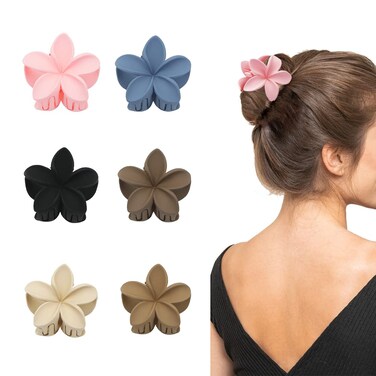 Plumeria Flower Hair Claw Clips,6 Pcs Matte Flower Hair Clips Claw for Women Thick Thin Hair Accessories,Medium Hair Clamps Hair Barrettes Non Slip Strong Hold Jaw Clips for Mother Women Girls Gifts