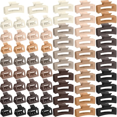 Cindeer 64 Pcs Medium Matte Hair Accessories Set for Women and Girls - Rectangle Claw Clips, Thin Clamps for Thick Hair (3.35 Inch and 2 Inch)