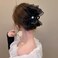 2 PCS Bow Hair Claw Clips Black Mesh Tulle Hair Clips With Diamond Large Sweet Hair Accessories Shark Clip Headwear Ponytail Holder for Thick Hair Women and Girls Straight Curly Daily Party Date Work