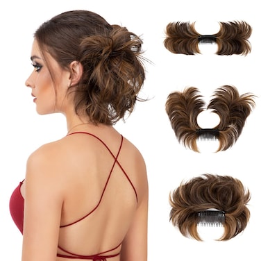 Messy Bun Hair Piece Side Comb Clip in Hair Bun Hairpiece for Women Short Natural Straight Versatile Adjustable Styles Easy Hair pieces (Iced Mocha-S)