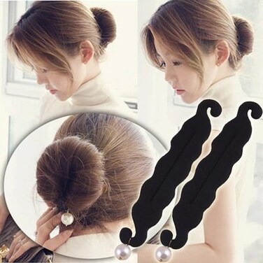 AKOAK 2 Pcs Elegant Pearl Twist Bun Clip Hook Holder Foam Sponge Donut Ponytail Hairstyle Styling Tool Accessories