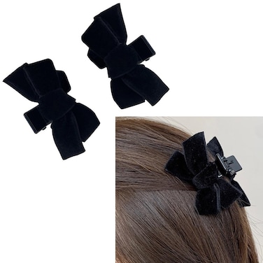 Black Velvet Bow Hair Claw Clips and Barrettes for Women and Girls - Bowknot Hair Accessories, 2 Pcs Small Claws Clips