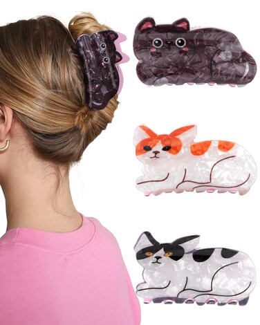 Molans 3Pcs Animal Claw Clips for Women, Small Cat Clips for Girls, Cute Hair Clamp Accessories Gift for Birthday Party