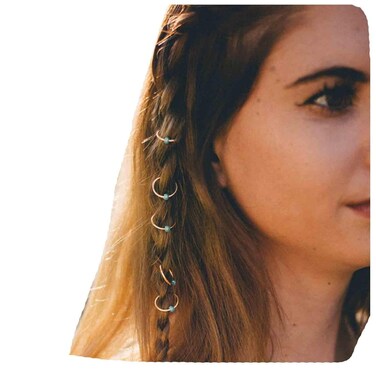 Boho Tribal Turquoise Circle Hair Jewelry Set: Dreadlock Hair Loop Clips, Gold Braid Rings and African Braid Decorations