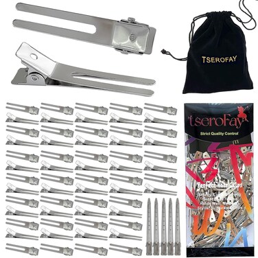 65 Pcs Metal Silver Hair Clips for Women Pin Curl Roller, 1.8&rdquo; Double Prong Root Lift Clips for Curly Hair Volume, Locs Retwist Dreads, Curler Setting Clippies for Thick Styling Sectioning