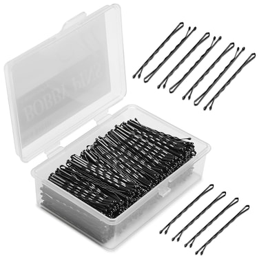 Bobby Pins 2 Inch 300Count, Crimped Hair Pins for Women, Girls and Kids, Non Slip Hair Clips for Bun, Bulk Bobby Pins with Storage Box, Great for All Hair Style (Black)
