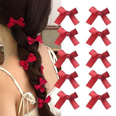 Red Hair Clips for Girls Women Small Red Bows for Girls Hair Women Accessories Small Mini Hair Bows for Girls Women Daughter Tiny Red Bows for Hair 10pcs Red Ribbon Hair Bows for Teen Girls