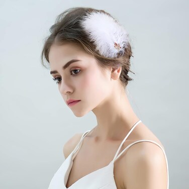 4Pcs White Feather Fascinators Hair Clips, Handmade Feather Headpiece Rhinestones Hair Clips, Barrettes Headpiece for Women and Girls, Party Hairpins Hair Accessory