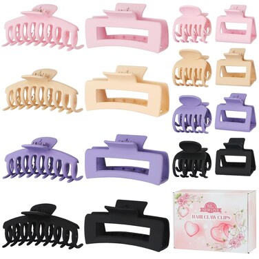 16 Pcs Nonslip Banana Clips for Women - Large and Small Matte Claws with Strong Hold for Thin, Thick, or Curly Hair
