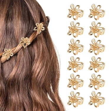 12PCS Gold Metal Flower Claw Hair Clips Set for Women &amp; Girls: Mini Hair Claws &amp; Accessories