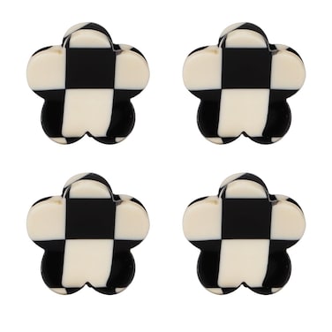 4pcs Checkered Small Flower Hair Clips for Women Girls Mini Tiny Claw Clips for Hair Styling Black and White Decorative Hair Accessories for Bangs Braids