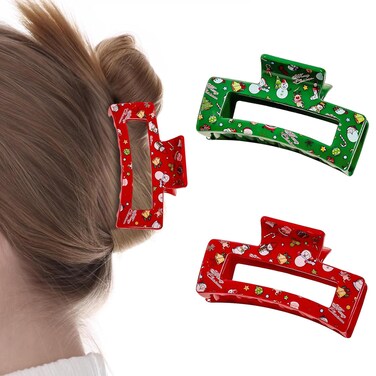 2 Pcs Christmas Hair Clips for Women, Red Green Christmas Claw Clips, Cute Snowman Candy Design, Christmas Hair Accessories, Hair Barrettes Claw Clips for Thick Thin Hair Decorations