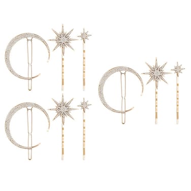 3 Sets/ 9pcs Stars and Moon Hair Clips Rhinestone Star Hair Pin Hair Barrettes