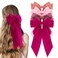 Silky Satin Bow Hair Clips for Women - Large French-Style Bowknot Barrettes with Long Tail Ribbon, Coquette Bows for Hair, Pink Lovers Valentine's Day Gift
