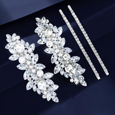 WHAVEL 4PCS Rhinestone Hair Barrettes for Women Silver Hair Clips Sparkly Rhinestone Barrettes Fancy Hair Clips Formal Hair Accessories for Women Wedding Prom Bride