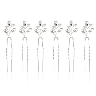 Bridal Hair Accessories - Silver Rhinestone and Pearl Hair Clips, Crystal Flower and Leaf Hair Pins for Brides, Bridesmaids and Women (6 Pieces)