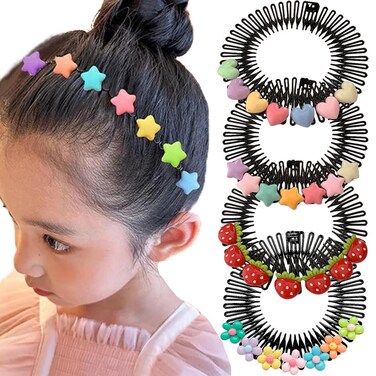 4pcs Cartoon Hair Accessories for Girls &amp; Women: Strawberry, Star, Heart, Flower Clips - Cute Bun Makers, Bangs Clips, Hair Forks &amp; Pins