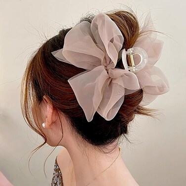RUIYDZ Hair Clip, Light Coffee Chiffon Bowknot Hair Claw Clips for Thick Hair, Large Claw Clips for Women, Elegant Hairclips, Hair Accessories, Hair Clips for Girls