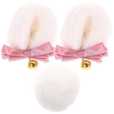FOMIYES 1 Set Bear Ear Hair Clip Bear Tail and Ears Hair Clip Halloween Girls Hair Fluffy Hair Clips Pom Pom Headband Round Animal Tail Womens Suits Fabric White Lolita