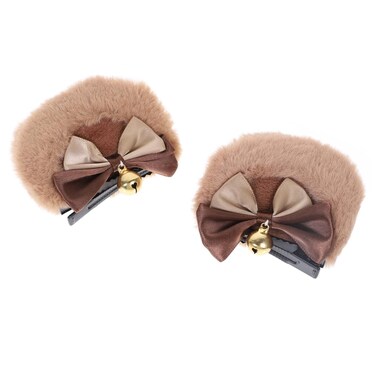 Mobestech Hair Clip, 1 Pair Bear Ear Hair Clips, Hair Clips for Women, Halloween Ear Clips, Girl Hair Accessories, Flannel, Polyester, Iron, Hand Made, Miss, Camel Brown