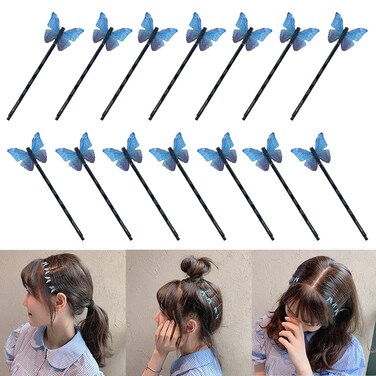 24 Pcs Blue Butterfly Hair Clips Mini Bangs Clips Non-Slip Hair Clips Barrette Clip Hair Accessories for Girls and Women