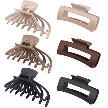 4.8 Inch Extra Large Claw Clips &amp; 4.1 Inch Big Square Claw Clips，Matte Colour Strong Hold Non-Slip Hair Clips Jaw Clip for Women for Thick Thin Hair. (Brown Black Beige)