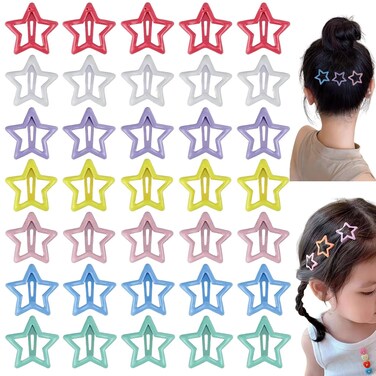 35 Pcs Colorful Star Hair Clips Non-slip Metal Snap Hair Clips and Barrettes for Girls and Women Cute Kawaii Star Hair Accessories Hairpins