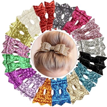 YOPAY Glitter Hair Clips Set - 32 Pcs Sparkly Sequin Barrettes with Alligator Clips, 16 Colors for Pigtails, Kids, Teens
