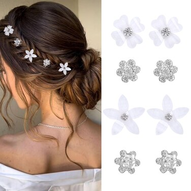 24Pcs Mini White Flower Hair Clips - Cute Small Flower Clips for Hair with Rhinestone Flower Clip Sweet Bridal Hair Clips Hair Barrettes Decorative Wedding Hair Pins Hair Accessories for women girls