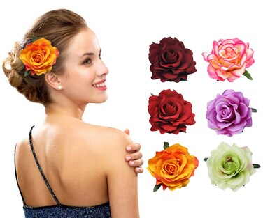 6 Pieces Rose Flower Hair Clips Hair Clips Hairpin Elegant Large Rose Floral Brooches Flamenco Dancer Flower Pin Up Flower Brooch Bride Headpiece Hair Accessories for Women Girls