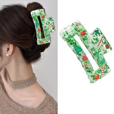 Hair Clips for Women for Thick Hair Christmas Tree Hair Accessories Xmas Green Sequin Design Large Hair Claw Clip French Hair Barrettes for Hair Styling Winter Party Glitter Hair Decorations 1Pcs