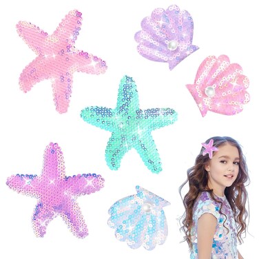 6PCS Shell Starfish Hair Clip Set Glitter Pearls Shell Hair Clips Multicolor Head Pieces Bobby Pins Accessories for Women and Girls
