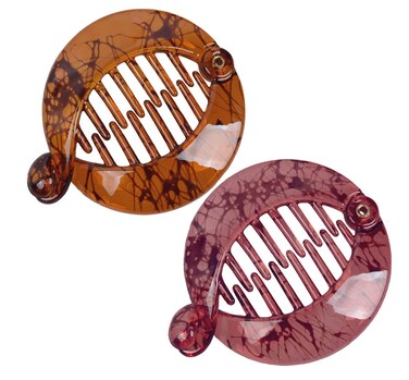 2 PCS French Small Banana Hair Clip Hair Comb Round Ponytail Holder Hair Claw Fashion Hair Barrette Comb Ponytail Holder Accessories (Deep coffee light red)