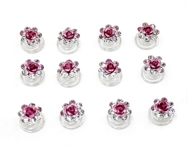 24 Pcs Bridal Wedding Rhinstone Spiral Twist Screw Hair Pins Rose Flower Hair Clips Spiral Bobby Pins Hair Bun Styling Tool Hair Accessories (Pink)