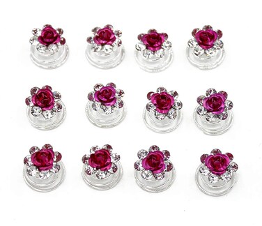 24 Pcs Bridal Wedding Rhinstone Spiral Twist Screw Hair Pins Rose Flower Hair Clips Spiral Bobby Pins Hair Bun Styling Tool Hair Accessories (Rose Red)