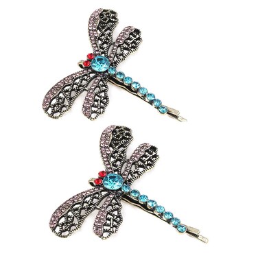 2PCS Vintage Rhinestone Hair Clips Hollow Dragonfly Graphics Hairpin Side Clip Alloy Barrettes Bobby Pin Hair Accessories Women Lady &hellip;