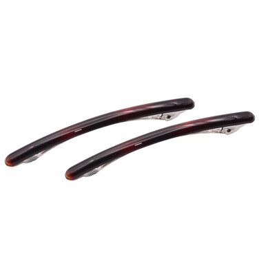 Parcelona French Skinny Rounded Large 4&rdquo; Tortoise Shell Celluloid Automatic Set of 2 Hair Barrette Clips No Slip Grip Styling Women Accessories Girls Hair Clips, Made in France