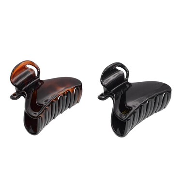 Parcelona French Elite Small 2 3/4" Pair of 2 Brown N Black Celluloid Hair Styling Hair Claw Clips for Women and Girls
