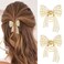 CAKURE Gold Bow Claw Clip Pearl Bow Hair Clip Cute Hair Catch Barrettes Styling Hair Accessories for Women and Girls (Pack of 2)